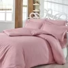Lenjerie de pat Nazenin Home roz pudra, 100% bumbac satinat, design simplu cu dungi