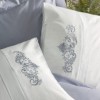 Set lenjerie de pat Biana Cotton Box cu broderie gri pe fundal alb-crem