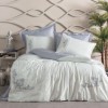 Set lenjerie de pat Biana Cotton Box cu broderie gri pe fundal alb-crem