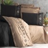 Lenjerie de pat Elisa Maro, bumbac satinat, broderie florală în nuanțe de maro și negru, set 6 piese