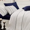 Lenjerie de pat din bumbac satinat alb-albastru Alone Dark Blue de la Cotton Box