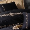 Lenjerie de pat Cotton Box Gloria Gold cu broderie negru și auriu, bumbac satinat, 6 piese