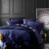 Lenjerie de pat satin de lux cu broderie, Cotton Box, King Dark Blue