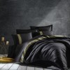 Lenjerie de pat satin negru cu broderie aurie, set lux Cotton Box