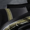 Lenjerie de pat satin negru cu broderie aurie, set lux Cotton Box