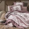 Lenjerie de pat Carmela V2 bumbac satinat maro și alb cu design mandala și detalii intricate