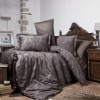 Lenjerie de pat Kavala V1 din satin maro închis cu design elegant, set Ralex Pucioasa