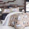 Lenjerie satinată din bumbac cu design floral bej-alb, 4 piese