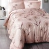 Lenjerie satinată din bumbac cu design floral păpădie roz pal-crem, 4 piese