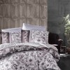 Lenjerie de pat Mocha mov și alb cu design floral din bumbac satinat