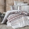 Lenjerie de pat Rumba bumbac satinat alb și maro cu design geometric sofisticat și detalii elegante