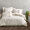 Lenjerie de pat satin de lux Saheser Brillant Ecru, design cu dungi subtile și broderii, 100% bumbac satinat, set 4 piese