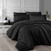 Lenjerie de pat neagră cu dungi din bumbac satinat mercerizat, model Story Home New Trend Black, set 6 piese.