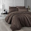 Lenjerie de pat maro cu dungi din bumbac satinat mercerizat, model Story Home New Trend Brown, set 6 piese.