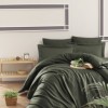 Lenjerie de pat Jacquard Story Home Snazzy Green verde închis, model uni, bumbac satinat, 6 piese