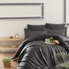 Lenjerie de pat Jacquard Story Home Stripe New Trend Blue Stone gri închis, model uni, bumbac satinat, 6 piese