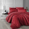 Lenjerie de pat roșie cu dungi din bumbac satinat mercerizat, model Story Home Stripe New Trend Red, set 6 piese.