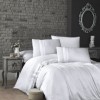 Lenjerie de pat albă cu dungi din bumbac satinat mercerizat, model Story Home Stripe New Trend White, set 6 piese.