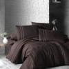 Lenjerie de pat dublu Story Home din bumbac satinat, culoare ciocolatiu, set 6 piese, dungi discrete.