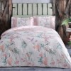 Lenjerie de pat TAC bumbac satinat alb cu design floral pastel în nuanțe de roz și verde