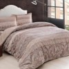 Lenjerie de pat TAC bumbac satinat maro și bej cu design floral elegant și linii subtile