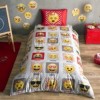 Lenjerie de pat Disney Tac Emoji, imprimeu galben roșu gri cu diverse emoticoane, 3 piese, bumbac.