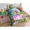 Lenjerie de pat Disney Tac Sofia the First, imprimeu colorat verde violet roz, Sofia și prietenii ei, 3 piese, bumbac.