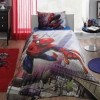 Lenjerie de pat Disney Spiderman Action, cu Spiderman în acțiune, design dinamic al orașului, nuanțe de gri, roșu și albastru, 3 piese, bumbac