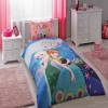 Lenjerie de pat Disney Tac Frozen Ana si Elsa, 3 piese, bumbac, colorata, cearceaf elastic, fata perna, cearceaf pilota
