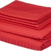 Lenjerie de pat roșie TAC Stripe, model cu dungi, set de 6 piese din bumbac satinat
