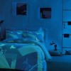 Lenjerie de pat Tac din bumbac satin fosforescent, 6 piese, albastru și verde, cu design modern și inovator