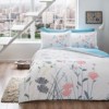 Lenjerie de pat Tac din bumbac satinat fosforescent, 6 piese, alb și albastru, cu design floral elegant și modern