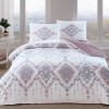 Lenjerie de pat Tac alb și lila cu modele florale și geometrice elegante