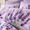 Lenjerie finet cu elastic 6 piese Lavanda, model cu flori de lavanda mov pe fundal lila deschis, cu cearsaf uni lila