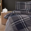 Lenjerie de pat dublu flanel Veldor albastru marin, cu model geometric, bumbac 100% calduroasa