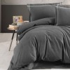 Lenjerie de pat dublu flanel Soprano Antracit, uni, bumbac 100% calduroasa si moale