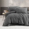Lenjerie de pat dublu flanel Soprano Antracit, uni, bumbac 100% calduroasa si moale