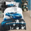 Lenjerie pat 1 persoana bumbac poplin Fast Track Blue, masina sport, Hobby Home