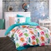 Lenjerie pat 1 persoană bumbac 100% poplin, Hobby Home, Miouu - Turquoise