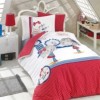 Lenjerie pat 1 persoană bumbac 100% poplin, Hobby Home, Smilie - Red