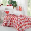 Lenjerie de pat 1 persoană roșie cu inimioare, din bumbac 100% poplin, set de 3 piese