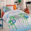 Lenjerie de pat 1 persoană albastru și verde cu design chitare, ambalată în cutie elegantă