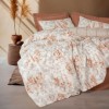 Set lenjerie pat 1 persoană Lamina Cotton Box din bumbac 100 % ranforce, imprimeu frunze caramizii pe fond ecru