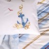 Set lenjerie pat 1 persoană Moreno Cotton Box din bumbac 100 % ranforce, imprimeu pescăruși pe fond crem, verso bleu denim