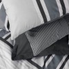 Set lenjerie pat 1 persoană Nobby Antracit Cotton Box din bumbac 100 % ranforce, dungi alb-gri pe fond antracit, verso uni antracit