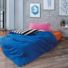 Lenjerie reversibilă Dusk Cozy Home cu față albastră și verso în dungi, pentru pat 1 persoana