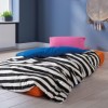 Lenjerie reversibilă Dusk Cozy Home cu față albastră și verso în dungi, pentru pat 1 persoana