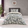 lenjerie pat 1 persoana Colin Verde bumbac ranforce cu elastic imprimeu floral si frunze verde inchis First Choice