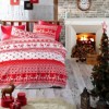 Lenjerie pat 1 persoana Craciun bumbac 100% ranforce, Nazenin Home, Winter Red