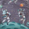 Lenjerie pat 1 persoana Space bumbac ranforce, model cu astronauti si planete pentru copii